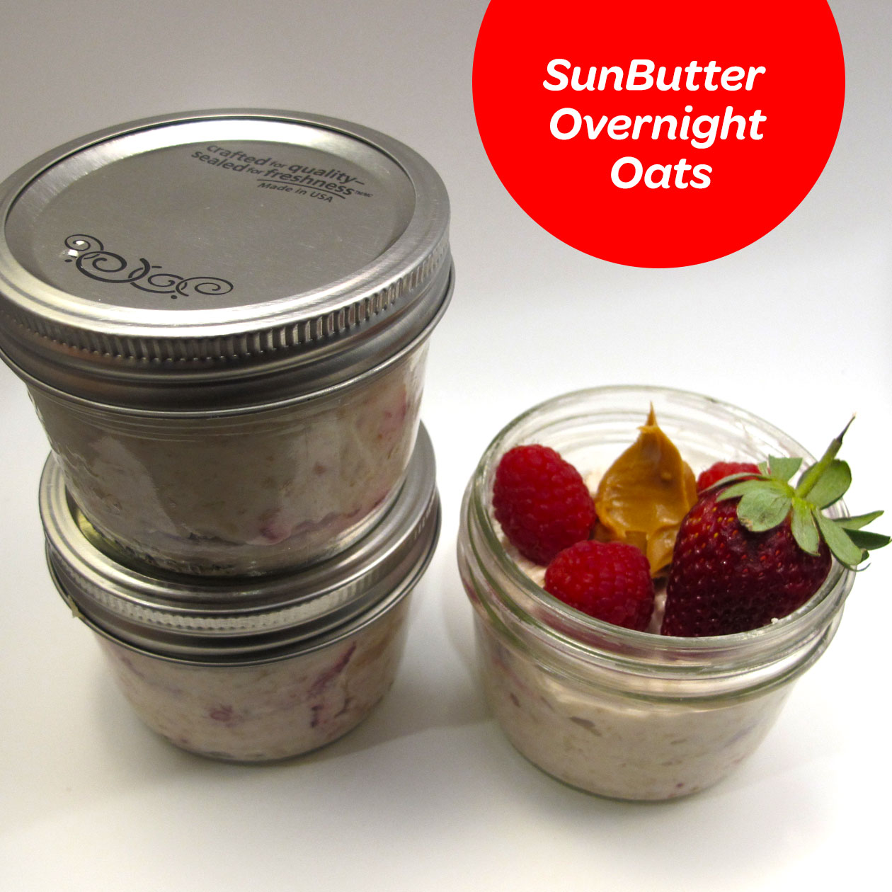 SunButter Overnights Oats are quick to make in the evening for a less stressed, nutritious breakfast!