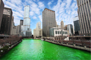 The Chicago River takes on a festive hue each March (Photo courtesy of America By Rail Website)